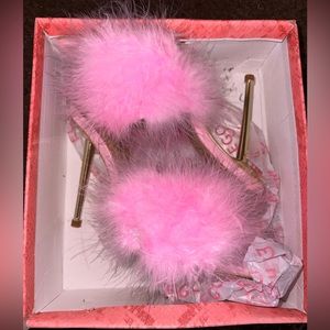 Ego shoes size 8 fluffy neon pink and gold heels